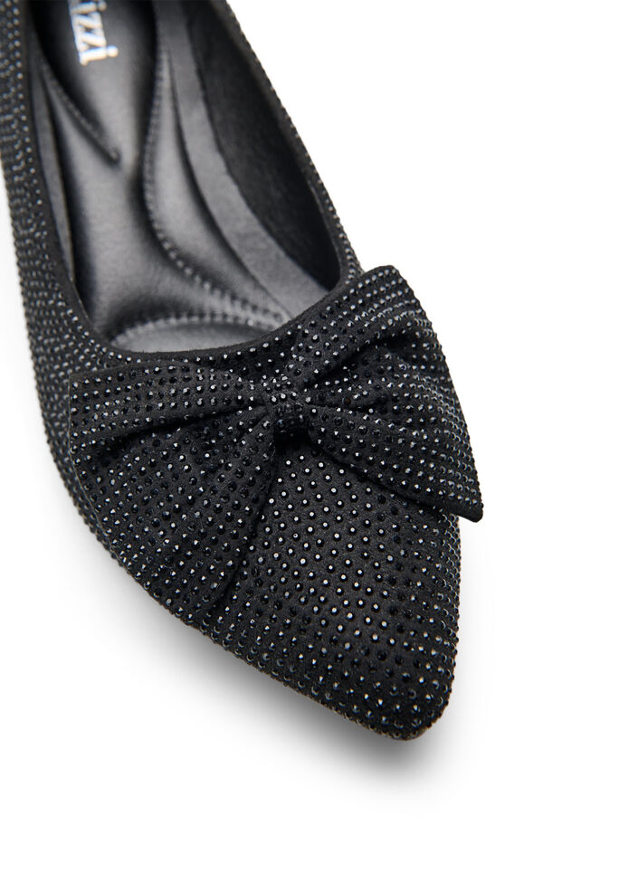 Wide fit - Pumps met strik en strass-steentjes, Black, Packshot