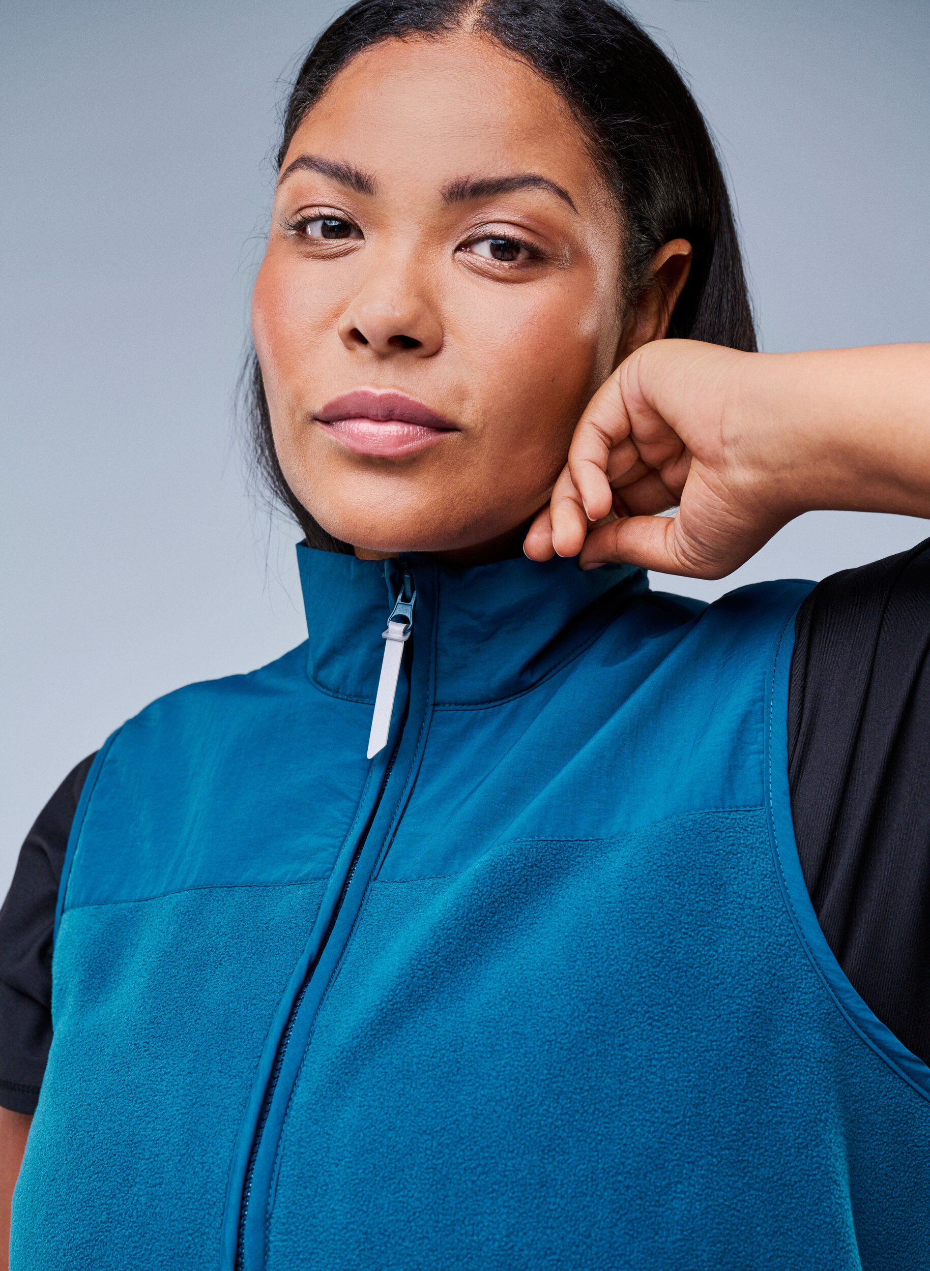 ZizziFleece vest met hoge kraag en zakken, Blauw, Image image number 0