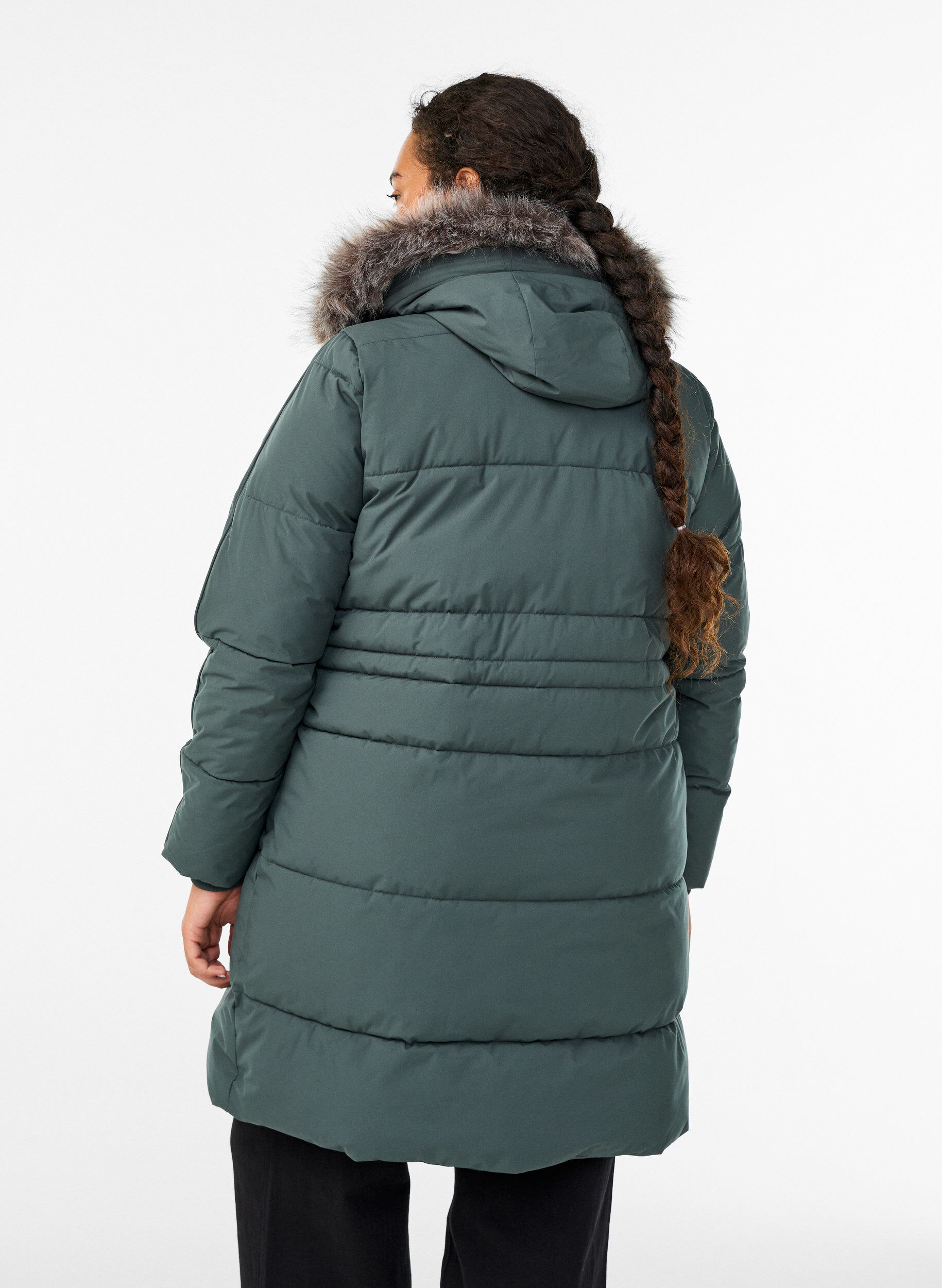 ZizziWaterafstotende parka met imitatiebontkraag, Groen, Model image number 2