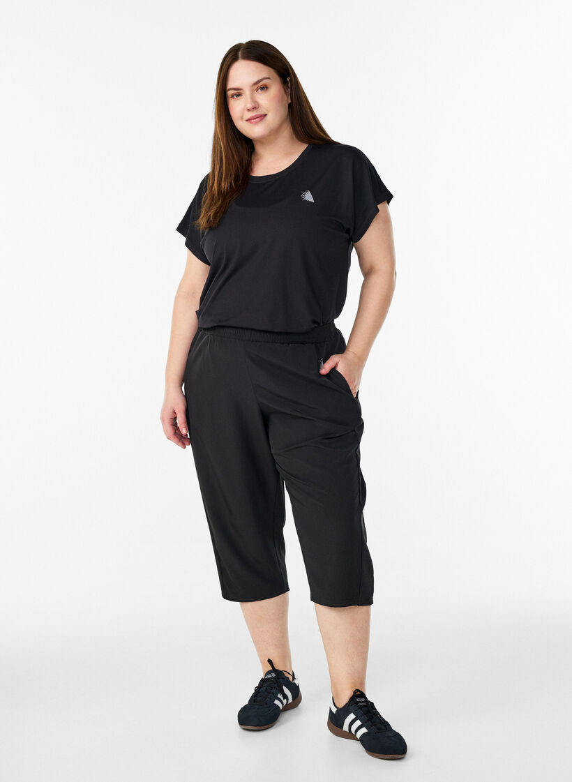 High waist capri trainingbroek, Zwart, Model image number 1