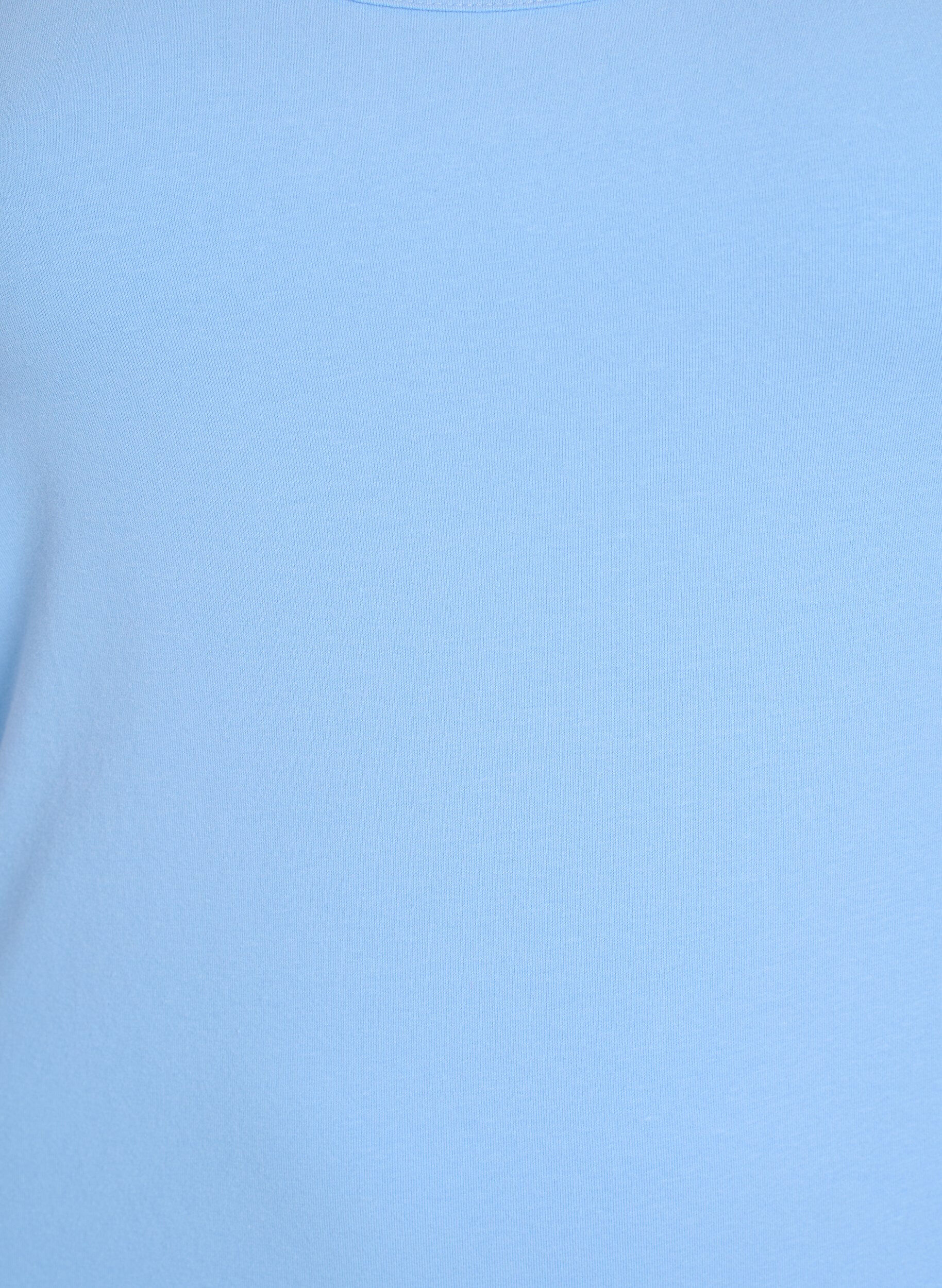ZizziSolide kleur basis top in katoen, Blauw, Packshot image number 2