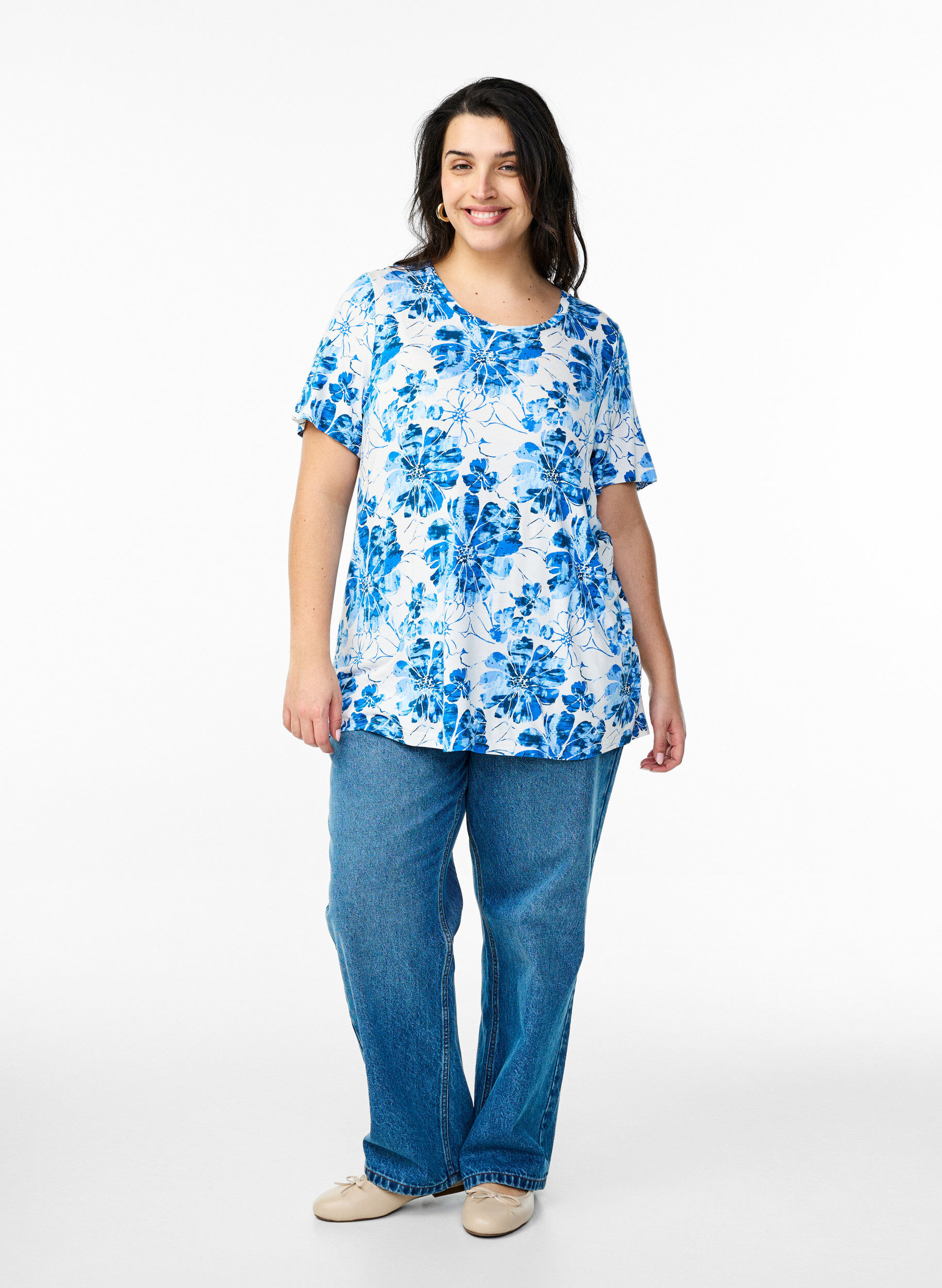 ZizziT-shirt met bloemenprint, Blauw, Model image number 1