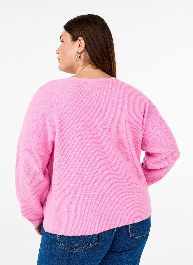 Gebreide cardigan met strikceintuur, Begonia Pink Mel., Model