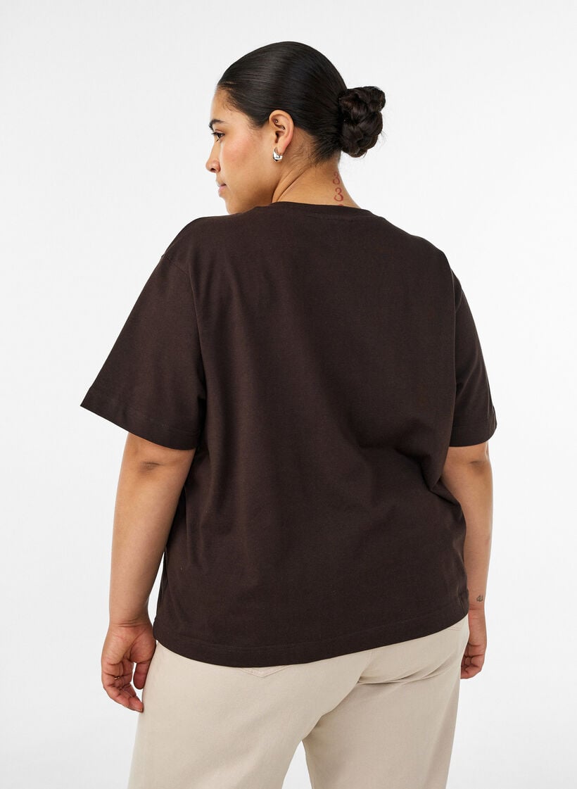 Boxy katoenen T-shirt, Bruin, Model image number 2