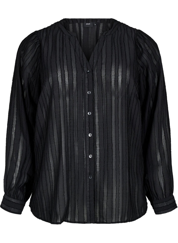 Gestreepte blouse met transparante strepen, Zwart, Packshot image number 0