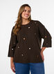 Gebreide blouse met kleine geborduurde motieven, Bruin, Model image number 0
