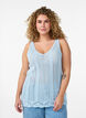 Gebreide top met broderie ajour en V-hals, Blauw, Model image number 0