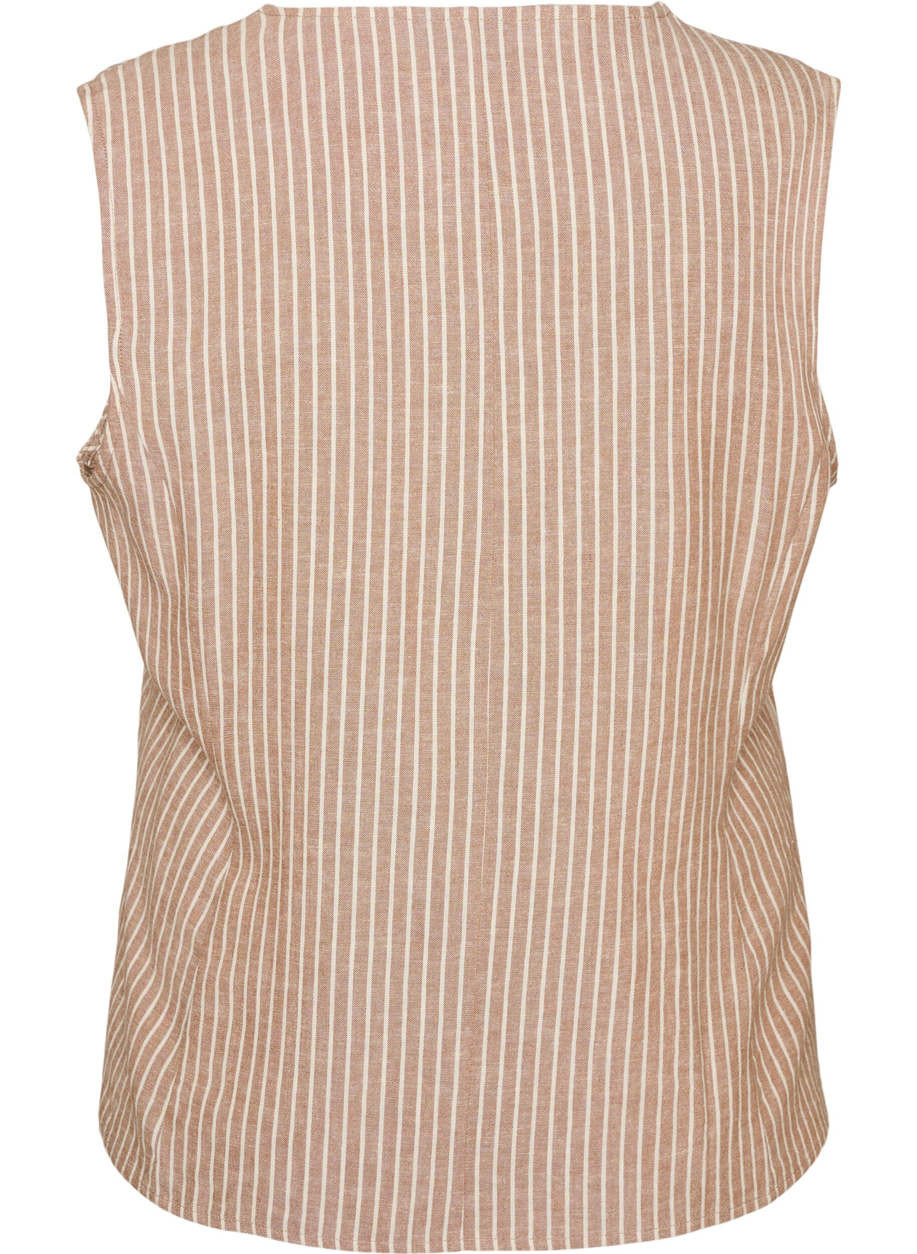ZizziGestreepte vest in linnen en viscose, Beige, Packshot image number 1