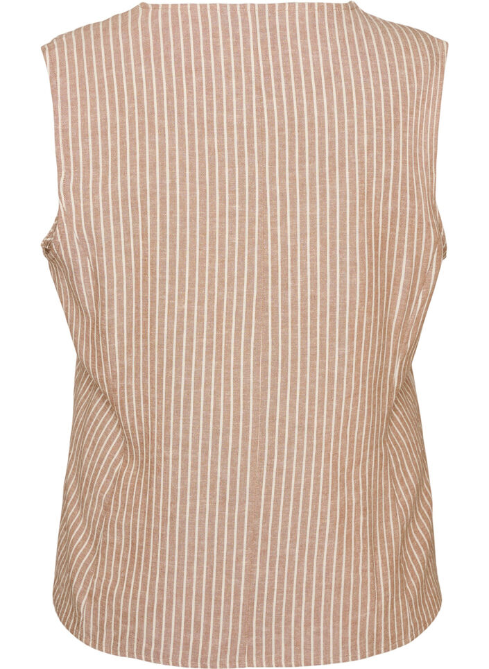 Gestreepte vest in linnen en viscose, Beige, Packshot image number 1