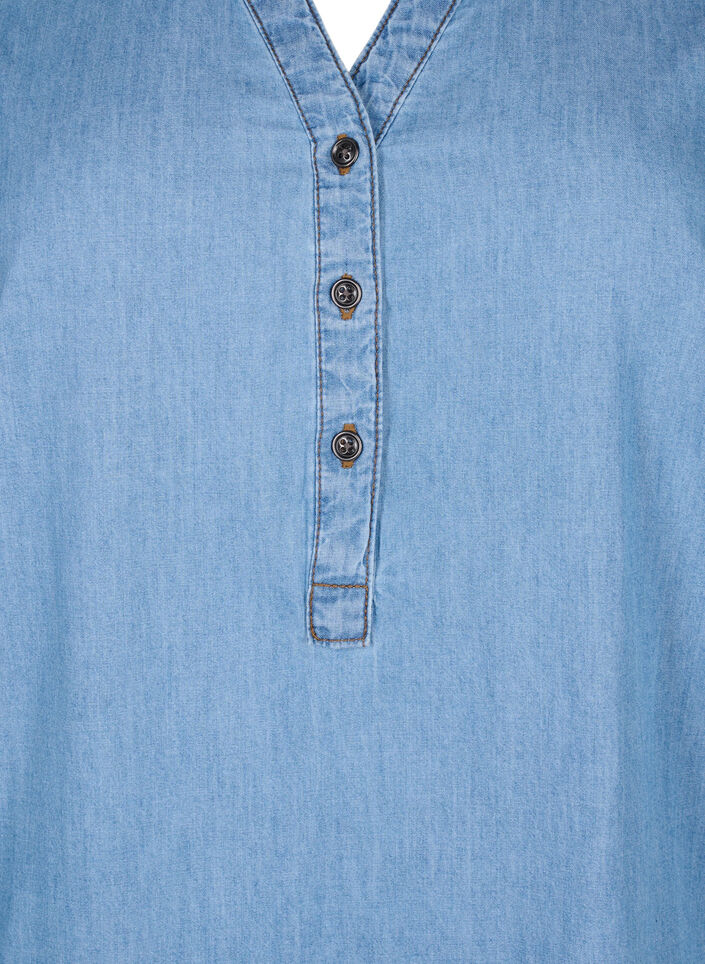 Denim jurk met split en korte mouwen, Blue denim, Packshot image number 2