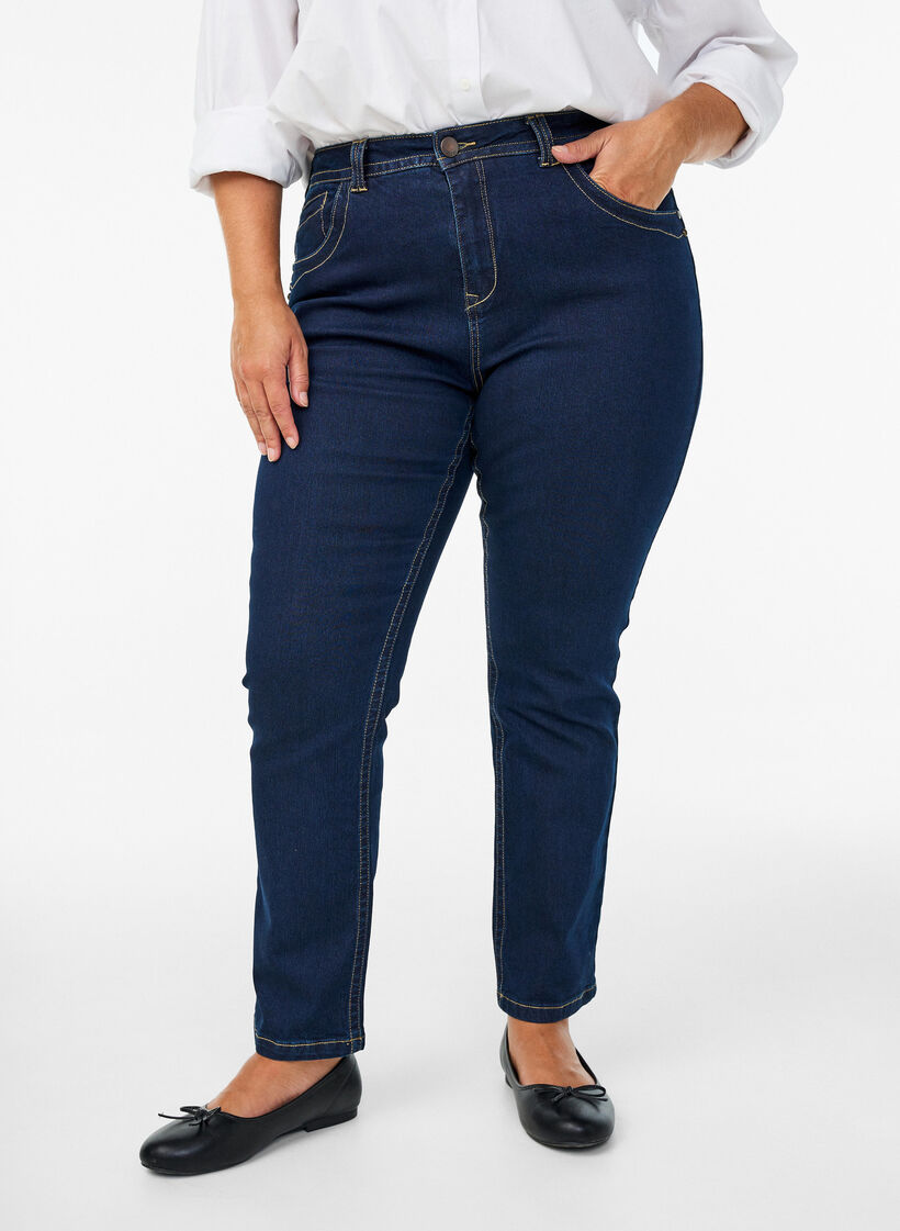 Slim fit Vilma jeans met hoge taille, Blauw, Model image number 3