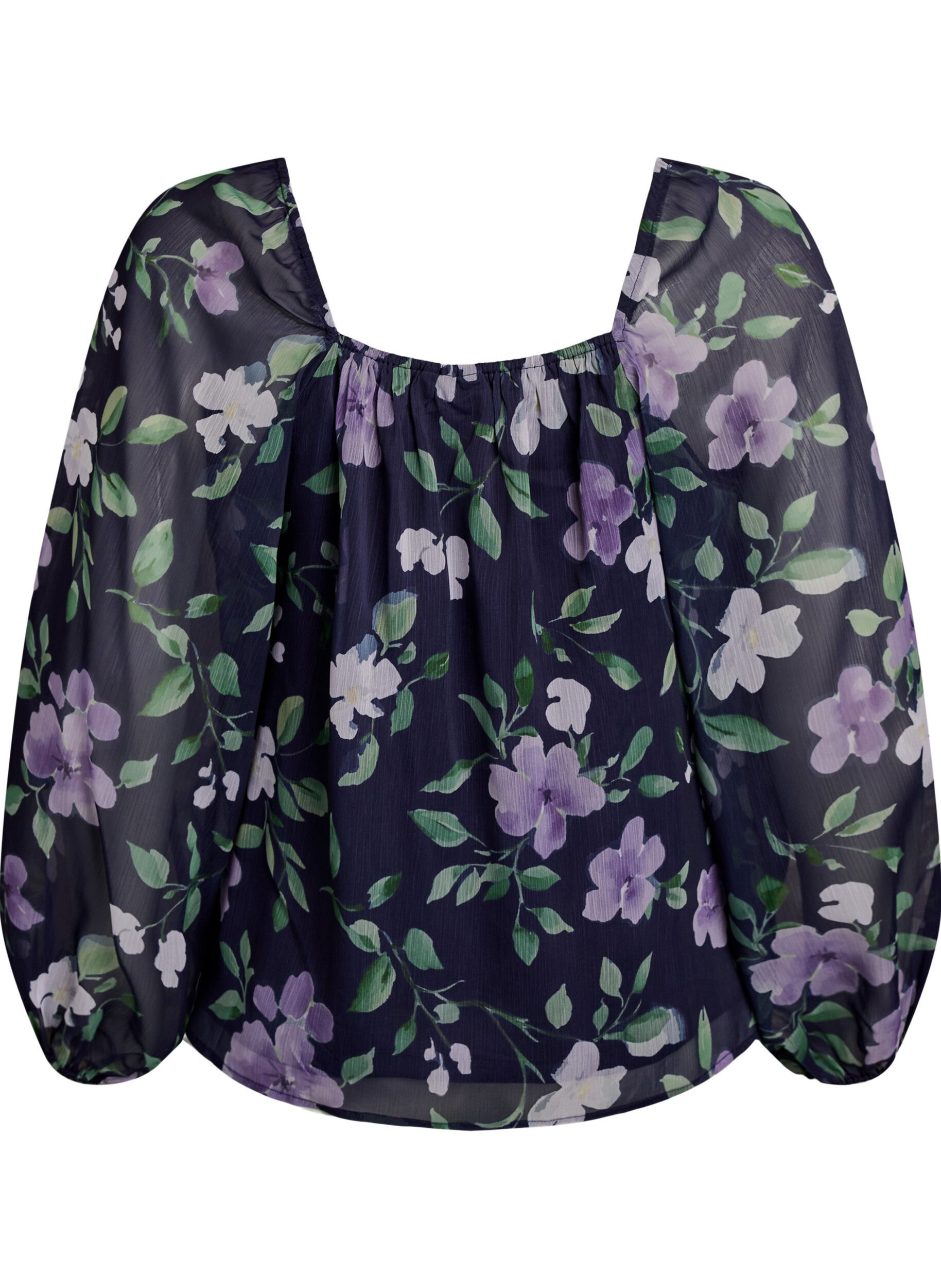 ZizziChiffon blouse met bloemenprint en lange mouwen, Blauw, Packshot image number 1