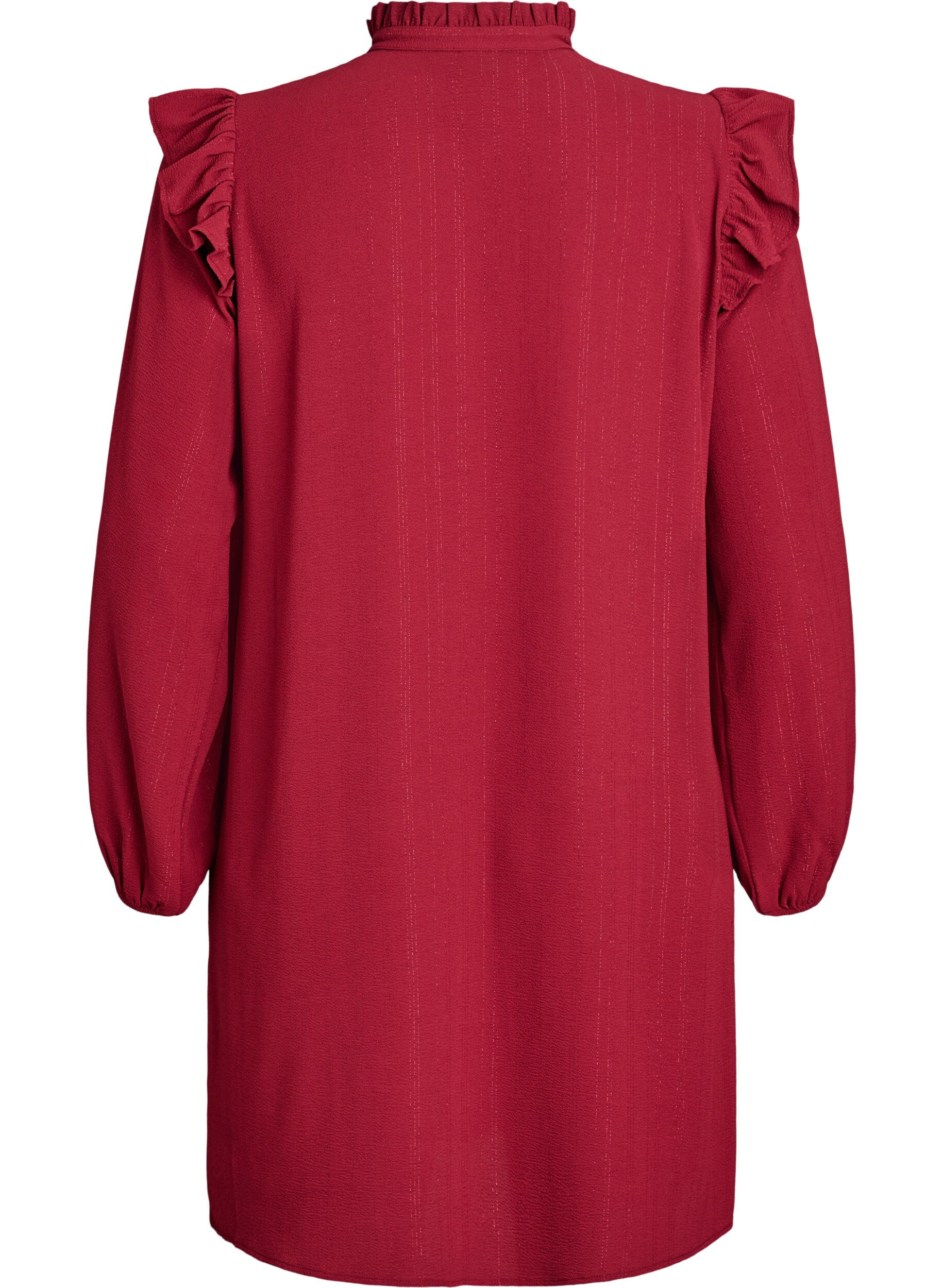 ZizziKort jurkje met ruches en glitter, Donker Bordeaux, Packshot image number 1