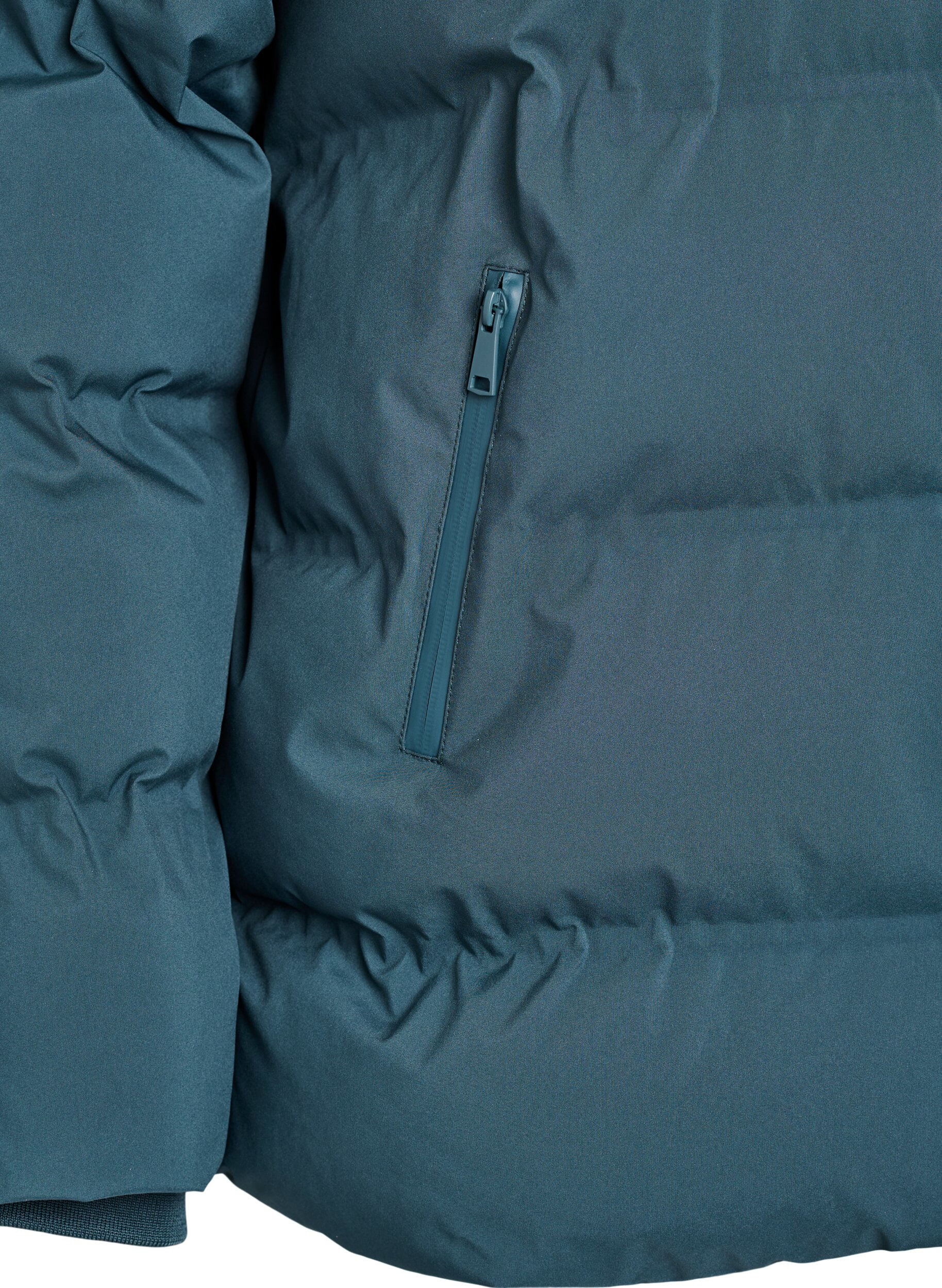 ZizziKorte gewatteerde jas met afneembare capuchon, Groen, Packshot image number 3