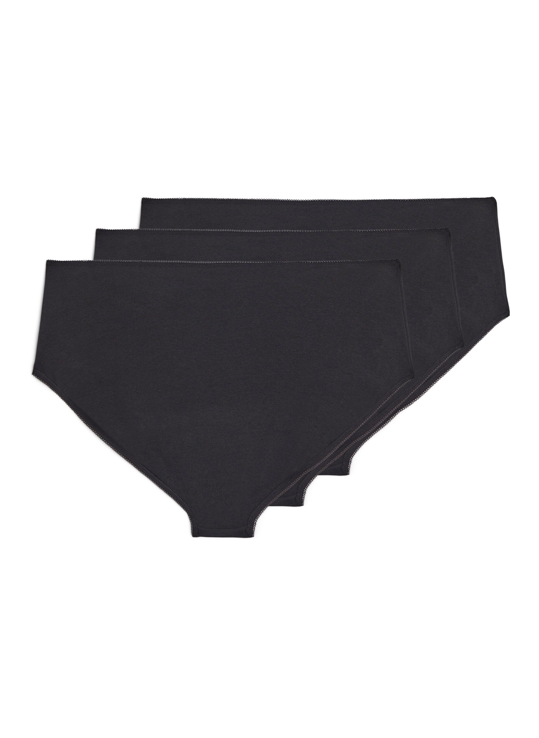 Zizzi3-pack katoenen slip met normale taille, Zwart, Packshot image number 1