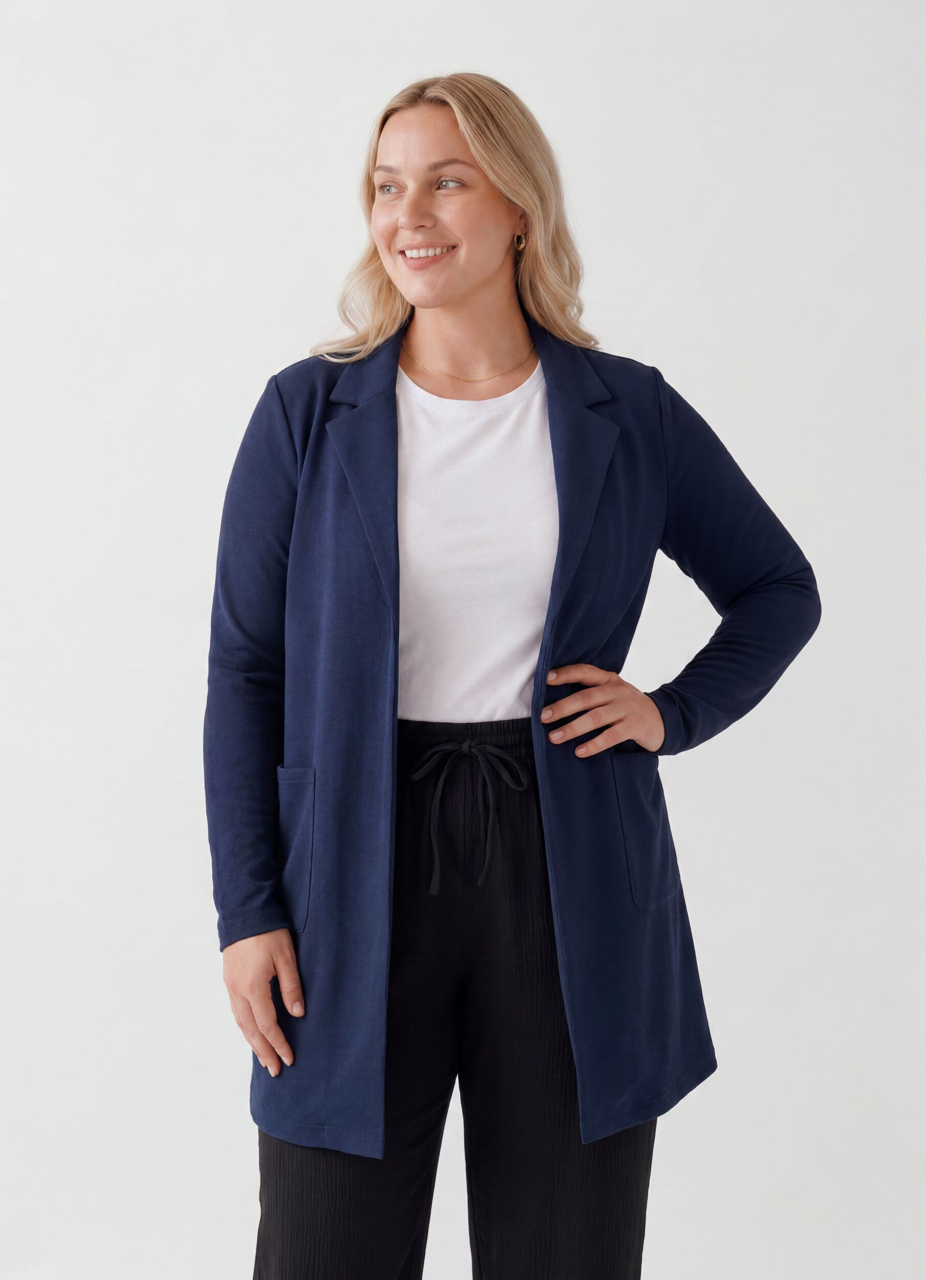 Lange jas met zakken, Blauw, Model