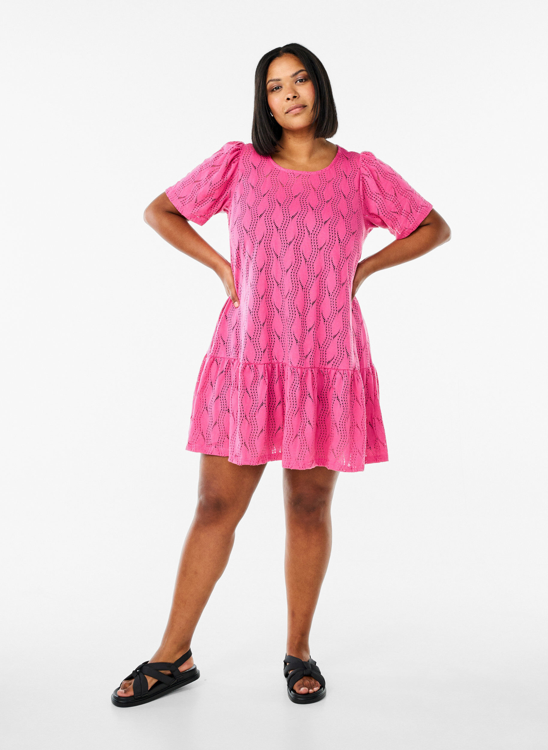 ZizziKorte jersey jurk met oogjespatroon, Roze, Model image number 1