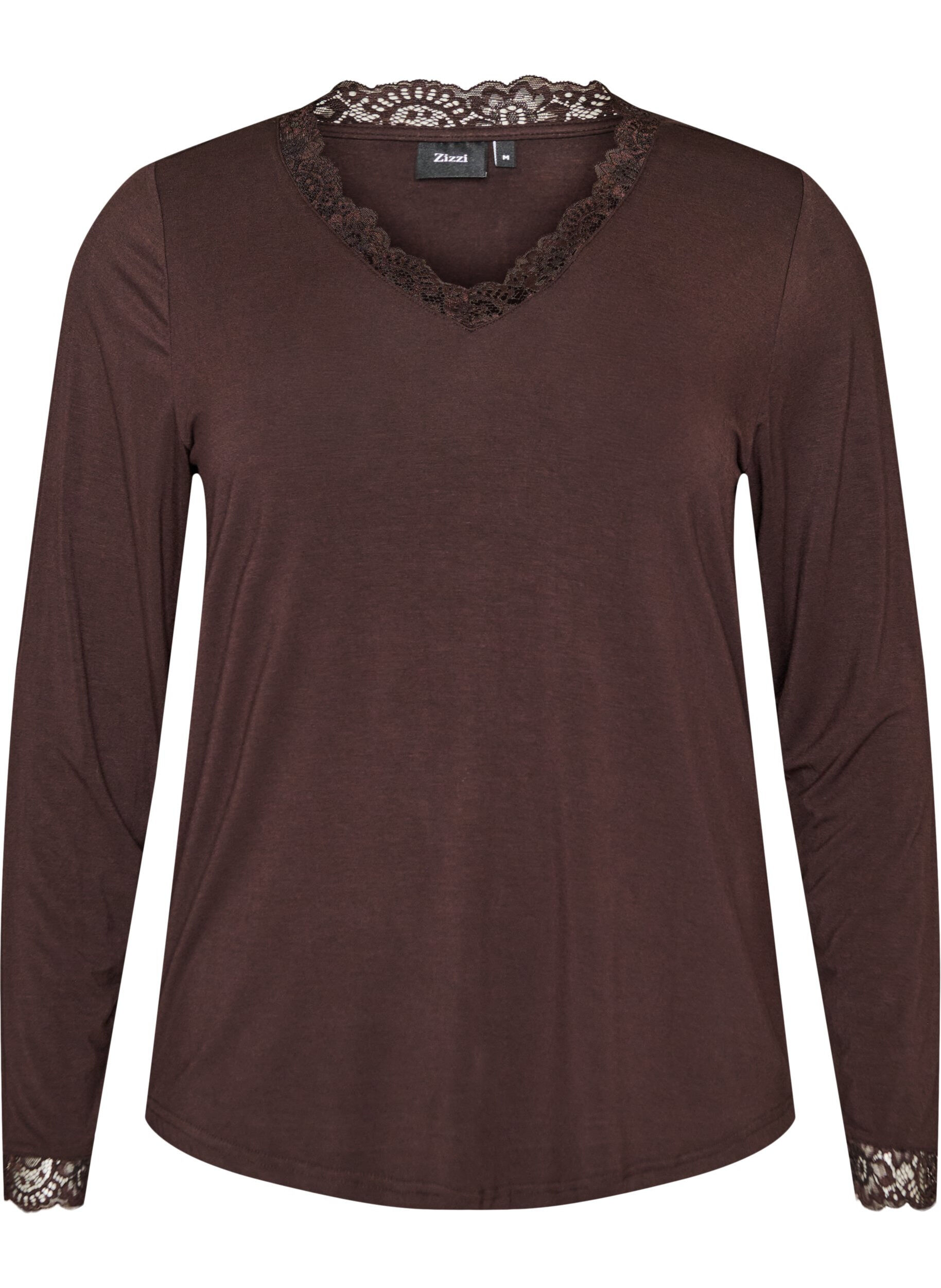 Viscose blouse met kanten afwerking en V-hals