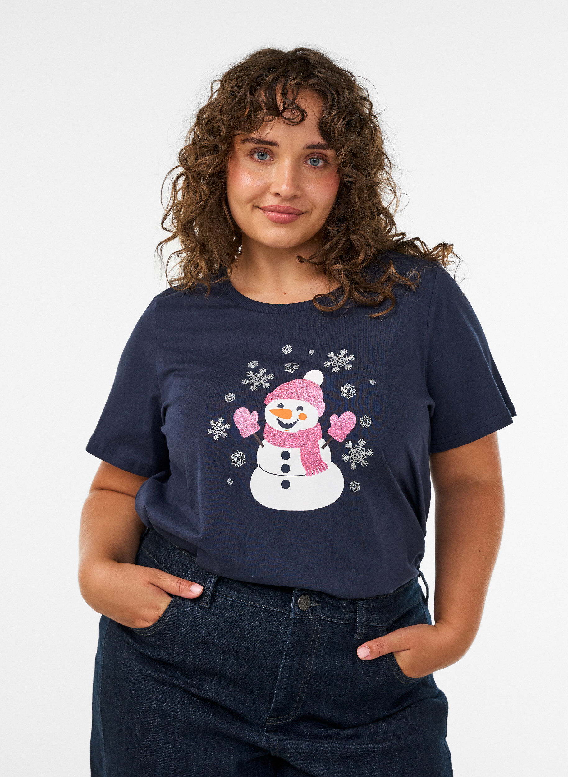 ZizziKerst T-shirt van biologisch katoen, Blauw, Model image number 0