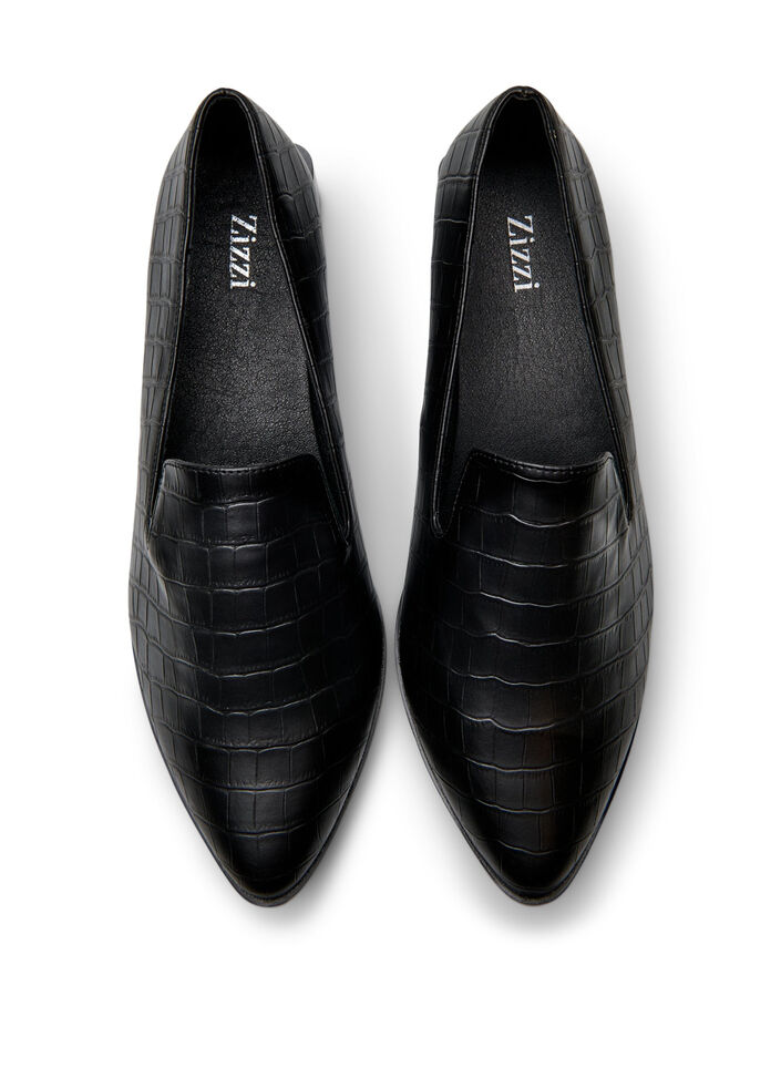 Wide fit - Loafers met een krokodilleneffect, Zwart, Packshot image number 2