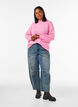 Geribde trui met pofmouwen en knopen, Roze, Model image number 1