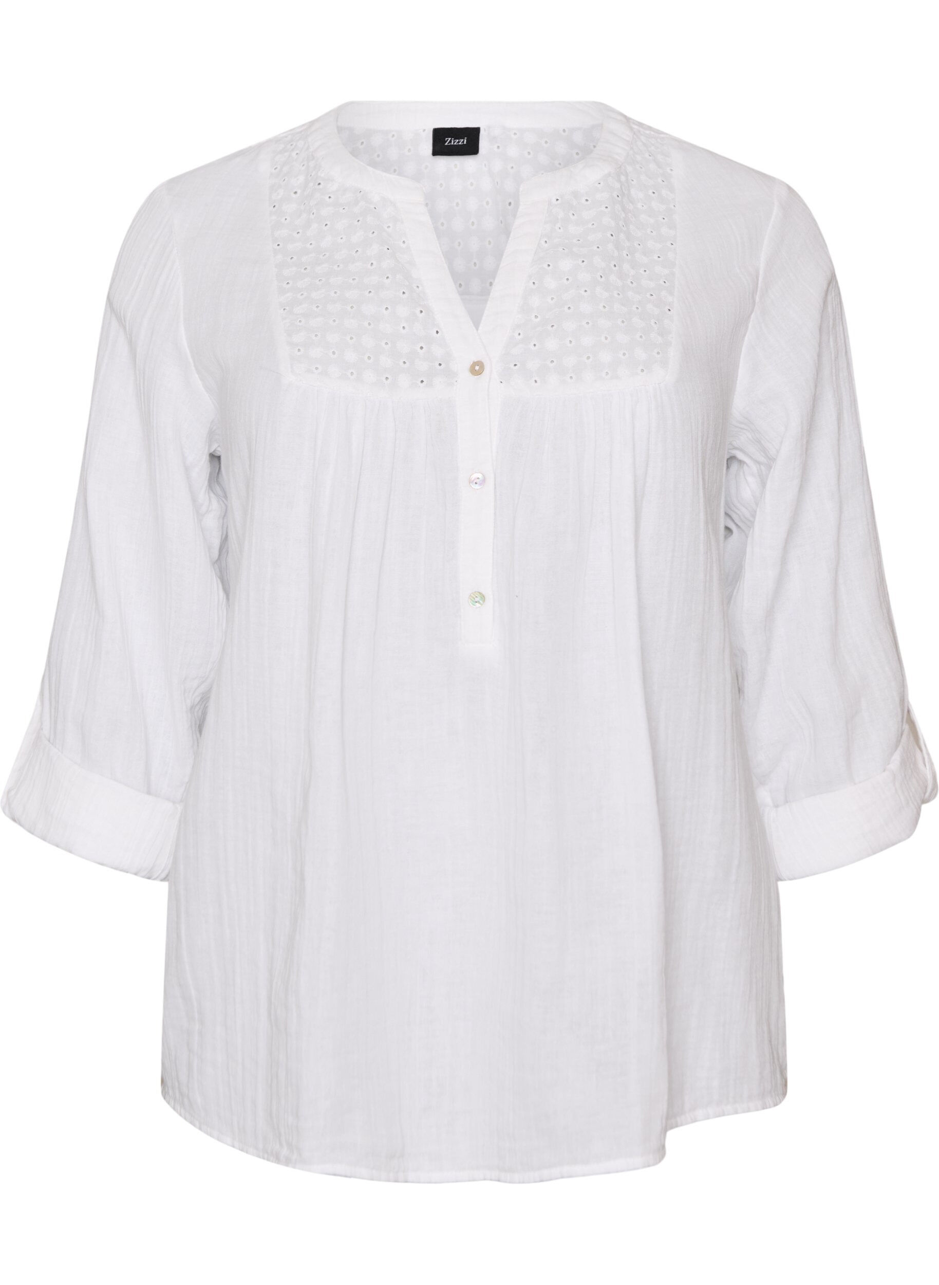 ZizziBlouse in katoenen mousseline met broderie anglaise, Wit, Packshot image number 0