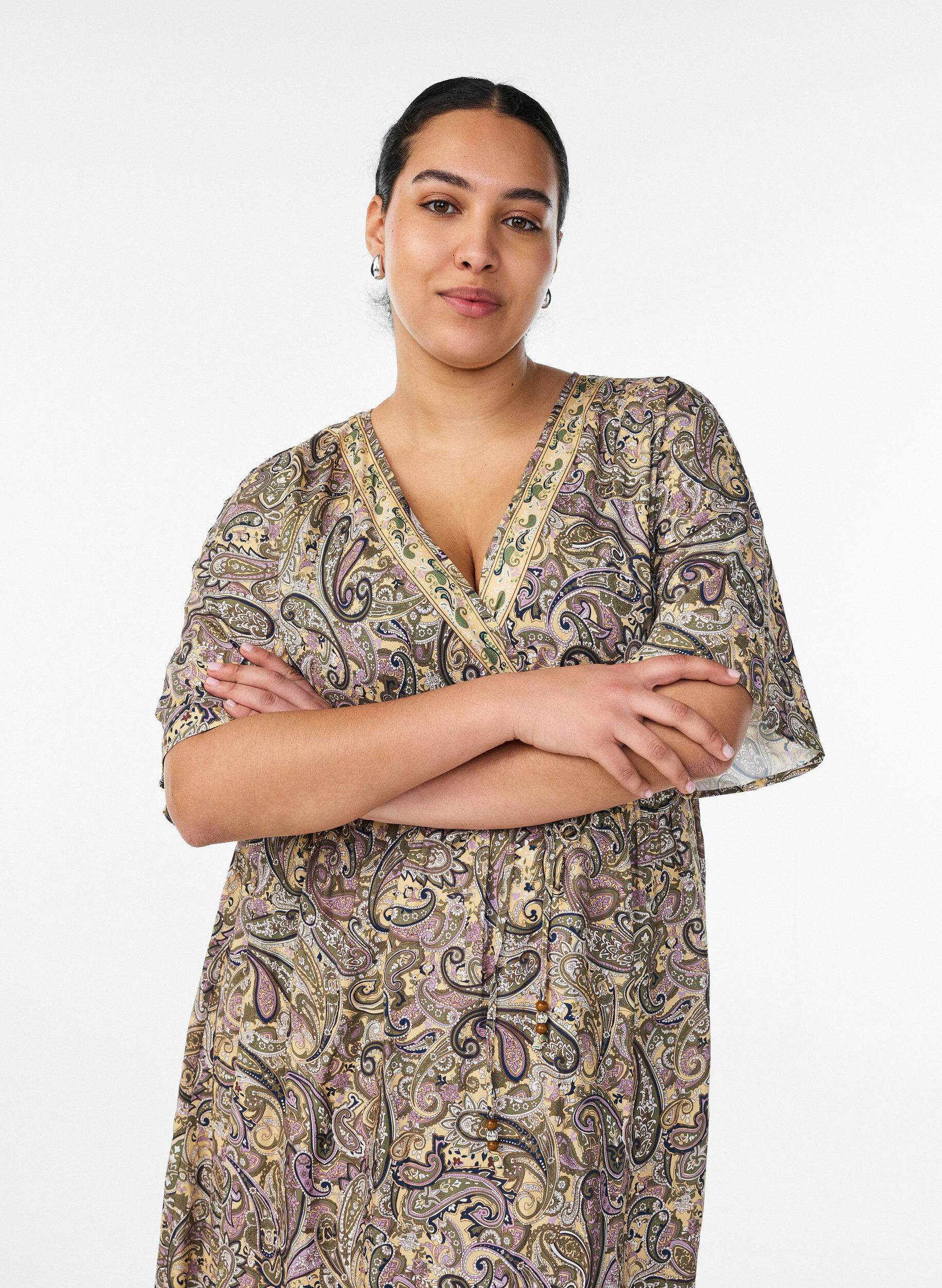 ZizziMaxi-jurk van viscose met een paisleyprint, Geel, Model image number 2