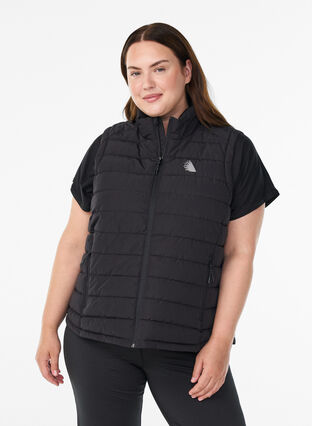 ZizziSportief gewatteerd vest met ritssluiting en zakken, Black, Model image number 0