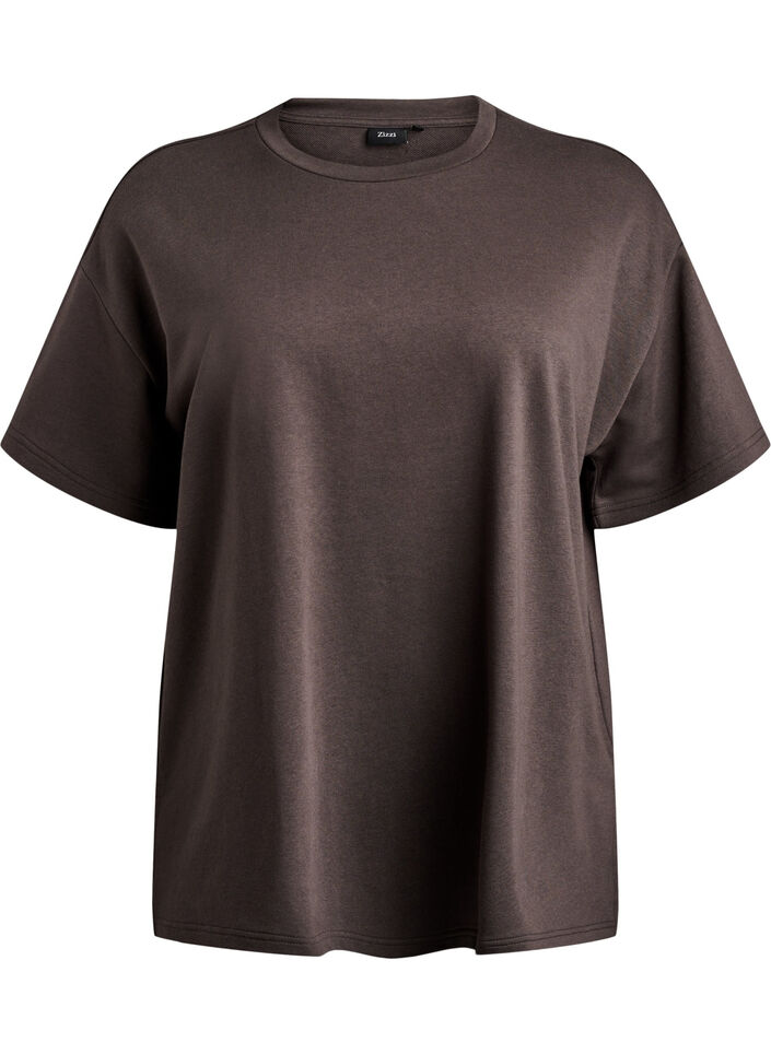 Oversized sweat T-shirt met korte mouwen, Bruin, Packshot image number 0
