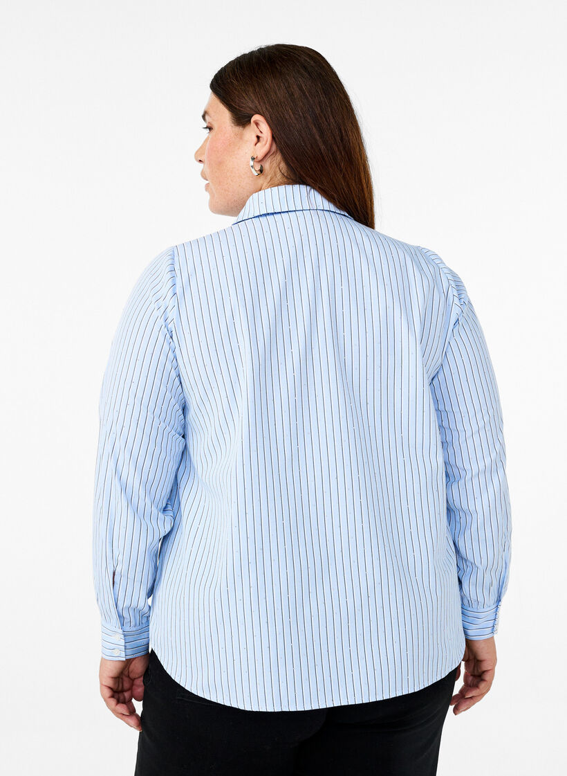 Gestreept shirt met studs, Blauw, Model image number 2