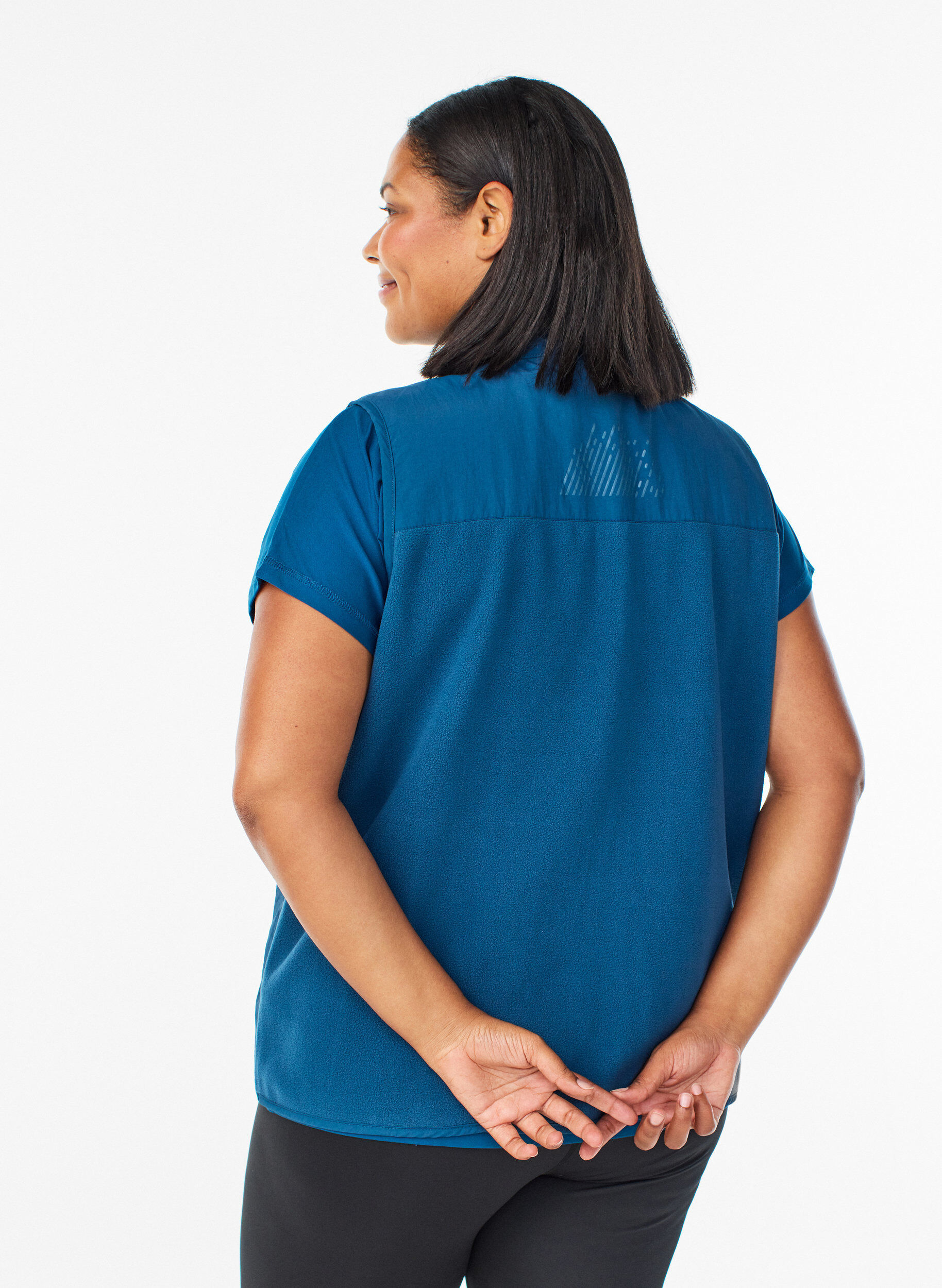 ZizziFleece vest met hoge kraag en zakken, Blauw, Model image number 2