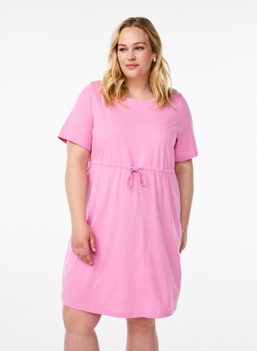 FLASH - Korte T-shirtjurk met strikceintuur, Roze, Model image number 0