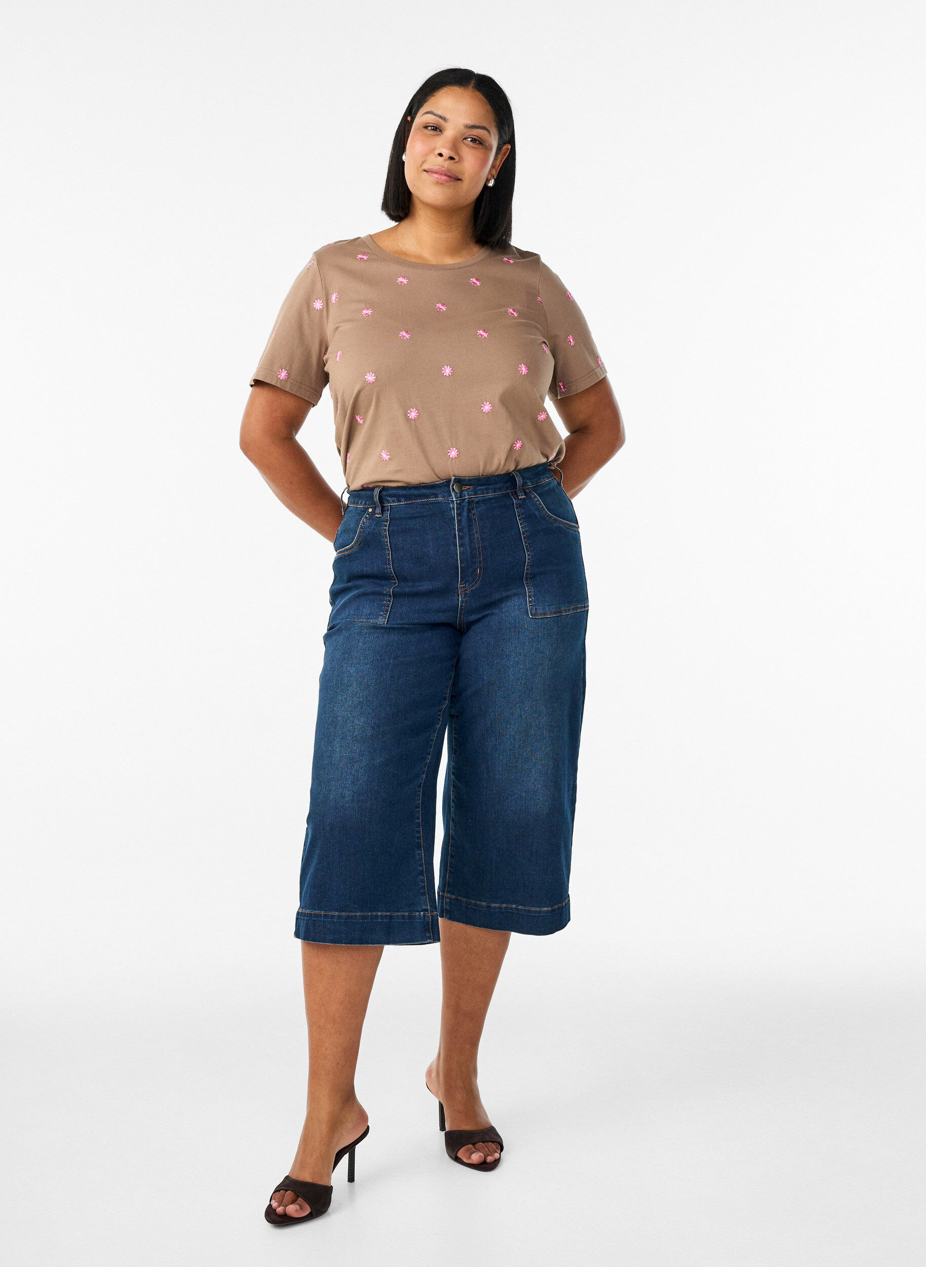 ZizziDenim knickers met wide fit benen, Blauw, Model image number 1