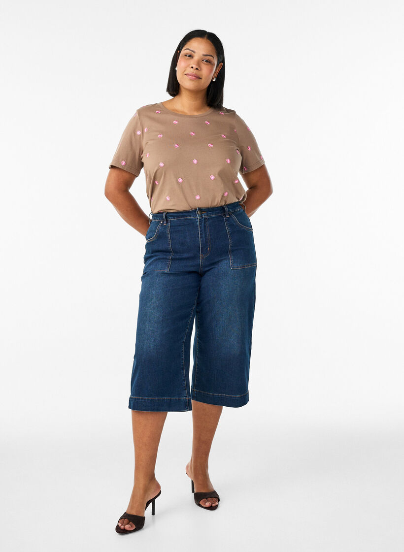 Denim knickers met wide fit benen, Blauw, Model image number 1