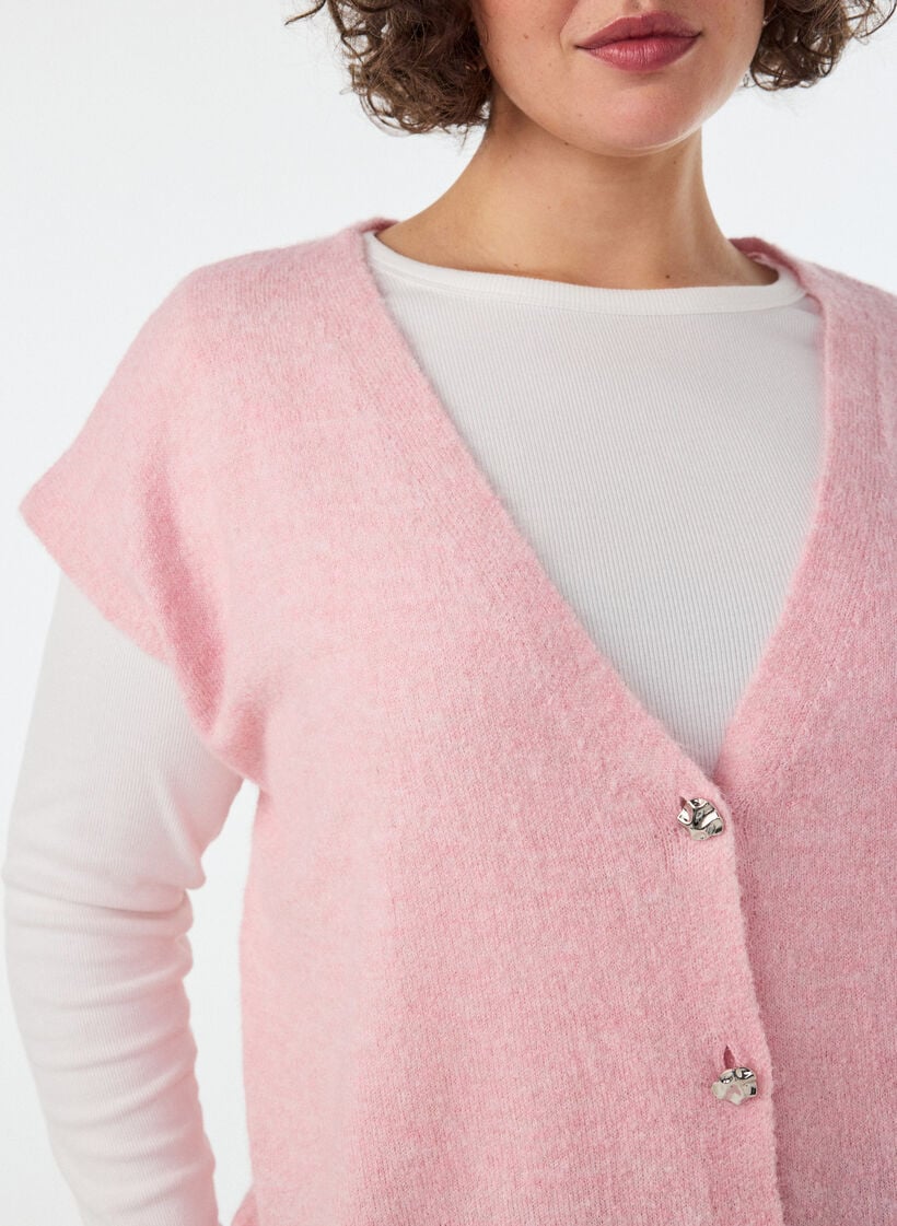 Gebreid gilet met V-hals en decoratieve knopen, Roze, Model image number 3