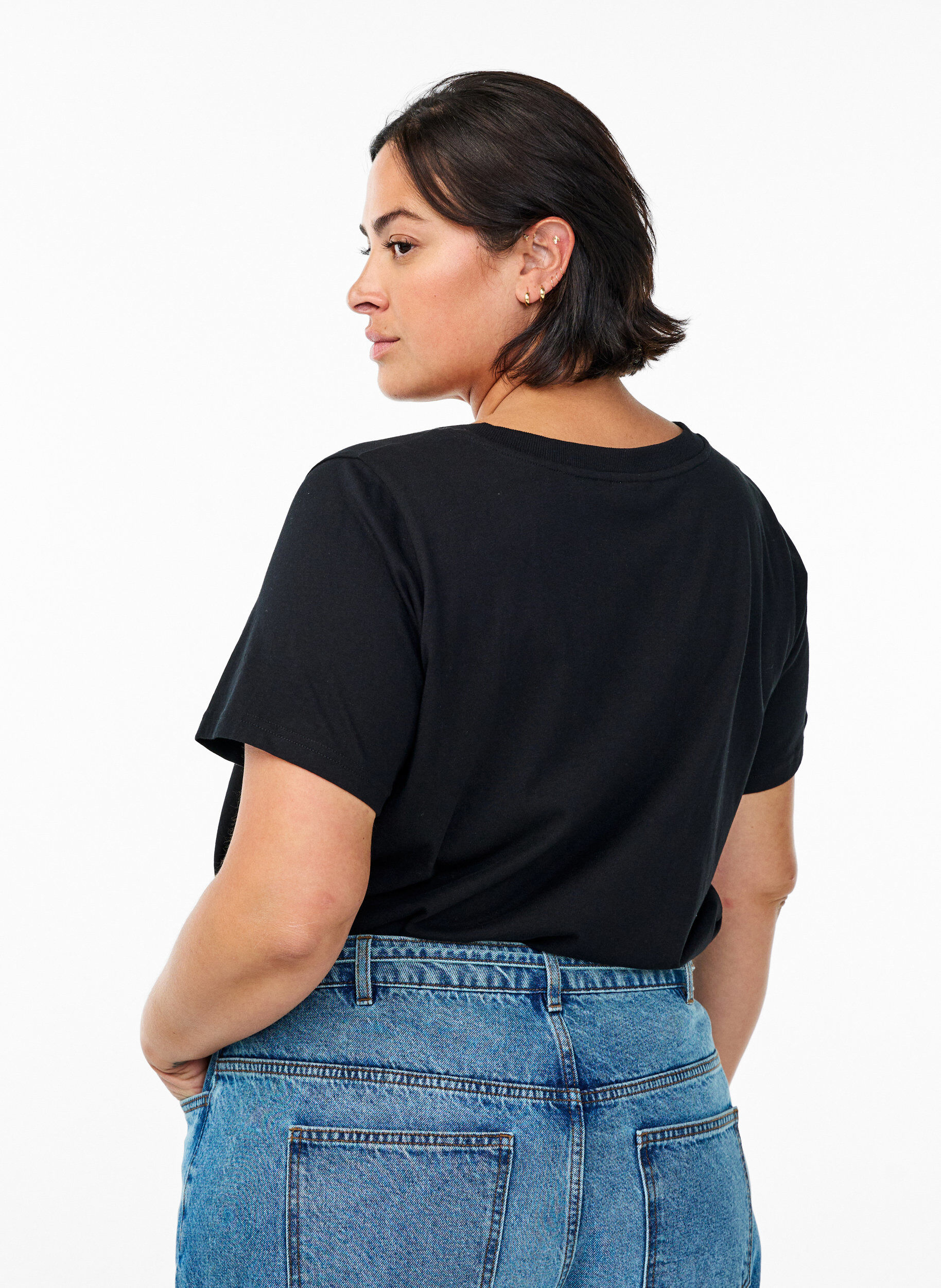 ZizziBasis T-shirt van katoen met een V-hals, Zwart, Model image number 2