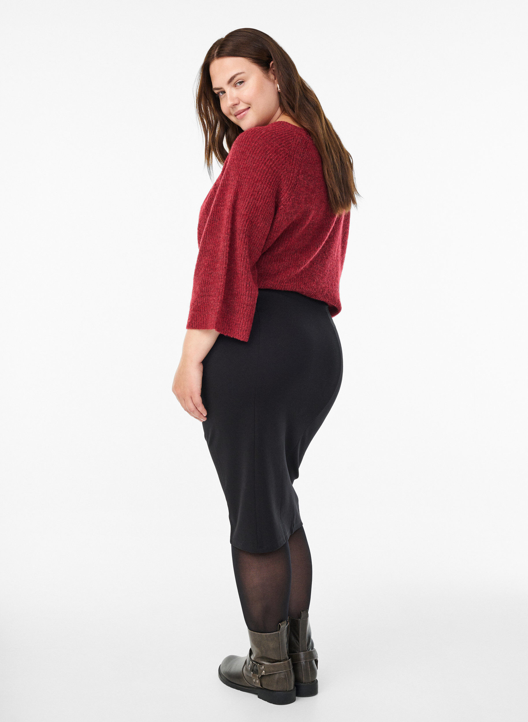 ZizziNauwsluitende rok met elastiek in de taille, Zwart, Model image number 1