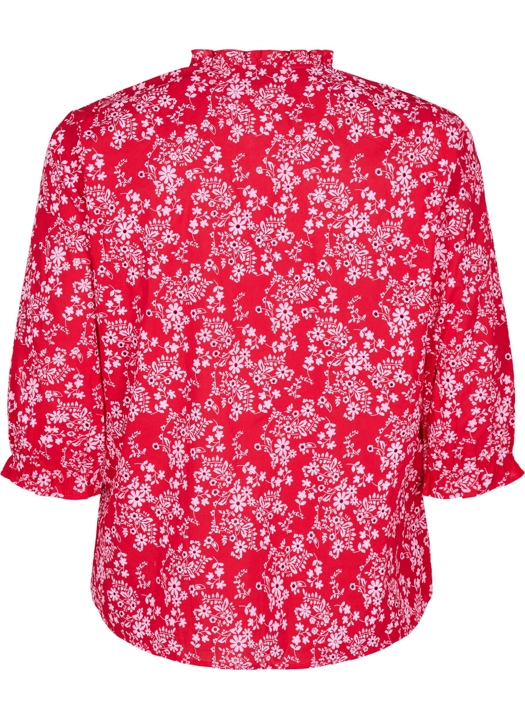 ZizziKatoenen blouse met bloemenprint, Rood, Packshot image number 1