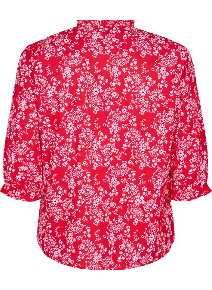 Katoenen blouse met bloemenprint, Rood, Packshot image number 1
