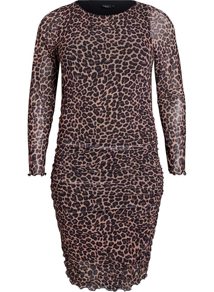 Korte jurk van mesh met luipaardprint, Leo comb, Packshot
