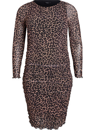 ZizziKorte jurk van mesh met luipaardprint, Leo comb, Packshot image number 0