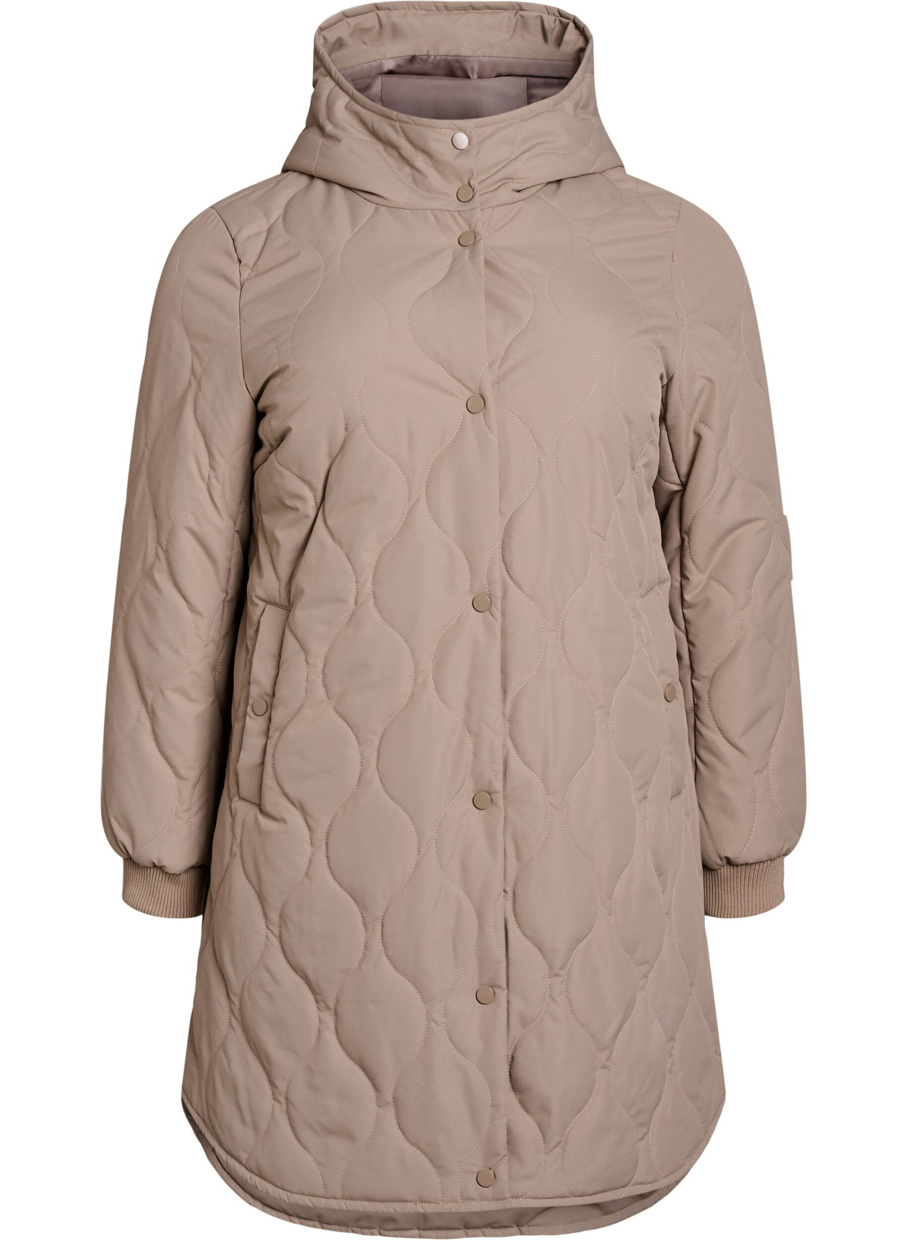 ZizziHalflange gewatteerde jas met een capuchon, Bruin, Packshot image number 0