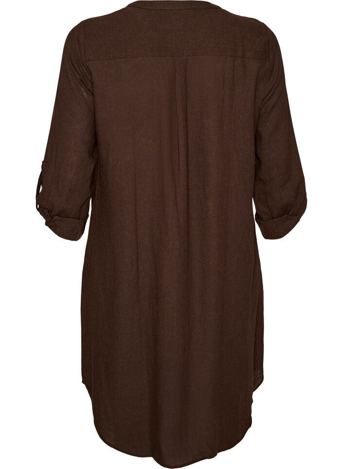 Lang shirt in linnen en viscose, Bruin, Packshot image number 1