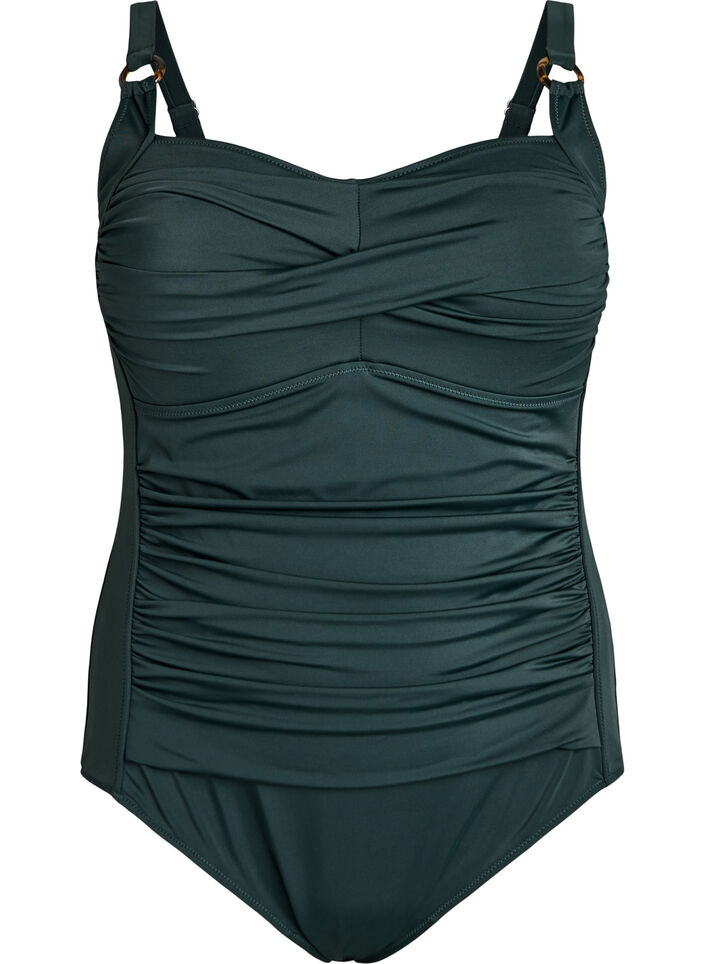 Gewatteerd badpak met draperie, Groen, Packshot image number 0