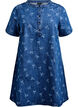 Korte denim jurk met een A-lijn snit en strikpatroon, Blauw, Packshot image number 0