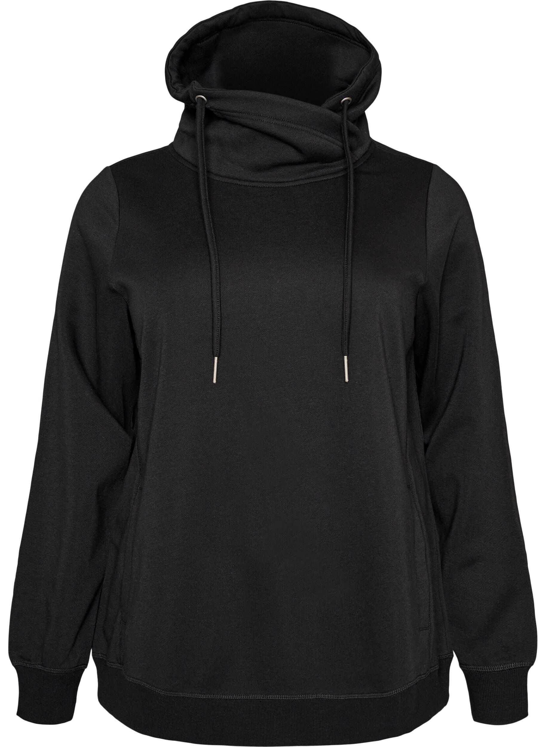 ZizziSweatshirt met hoge kraag en zakken, Zwart, Packshot image number 0