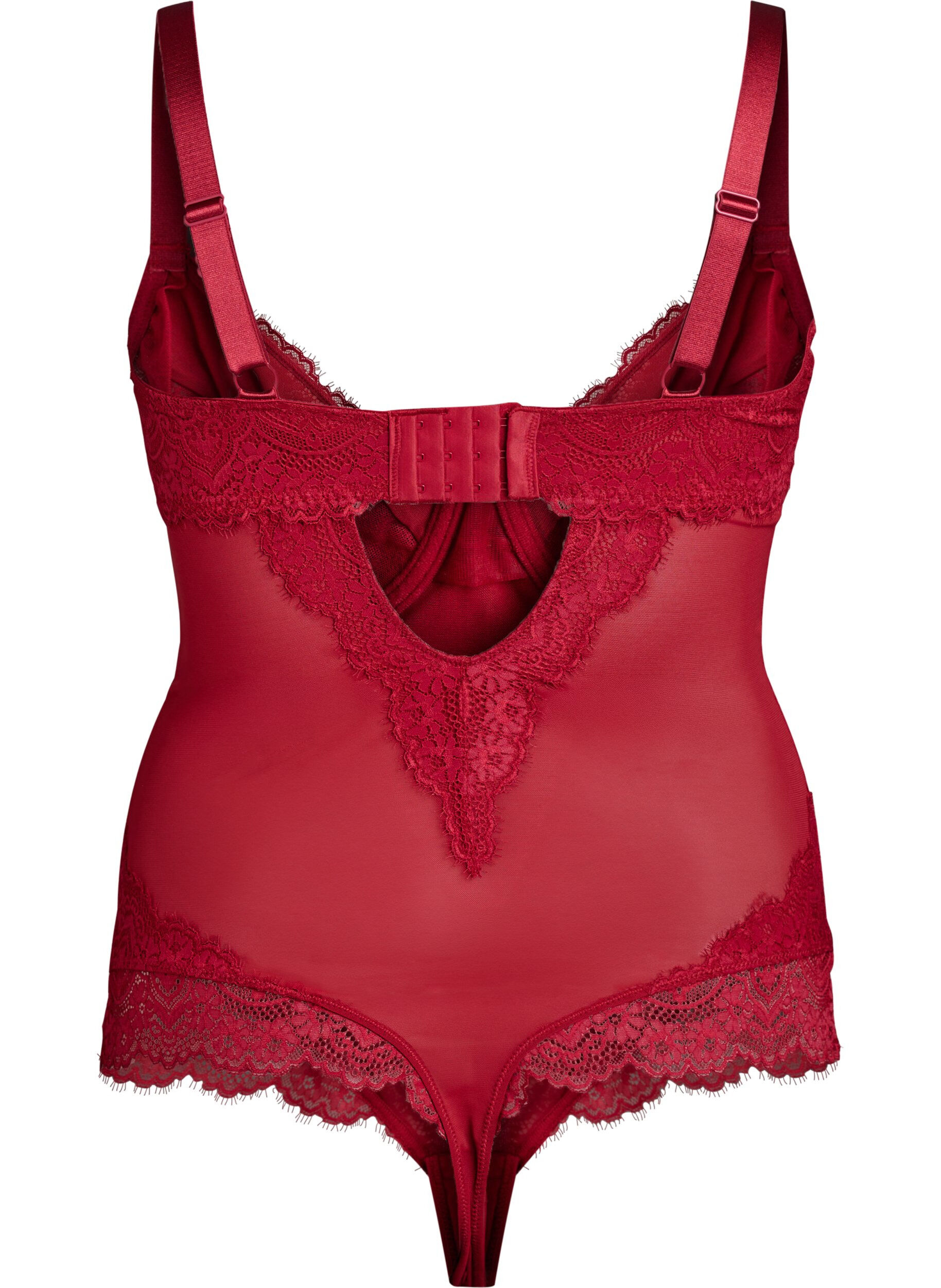 ZizziMesh-body met kanten details en beugel., Rood, Packshot image number 1
