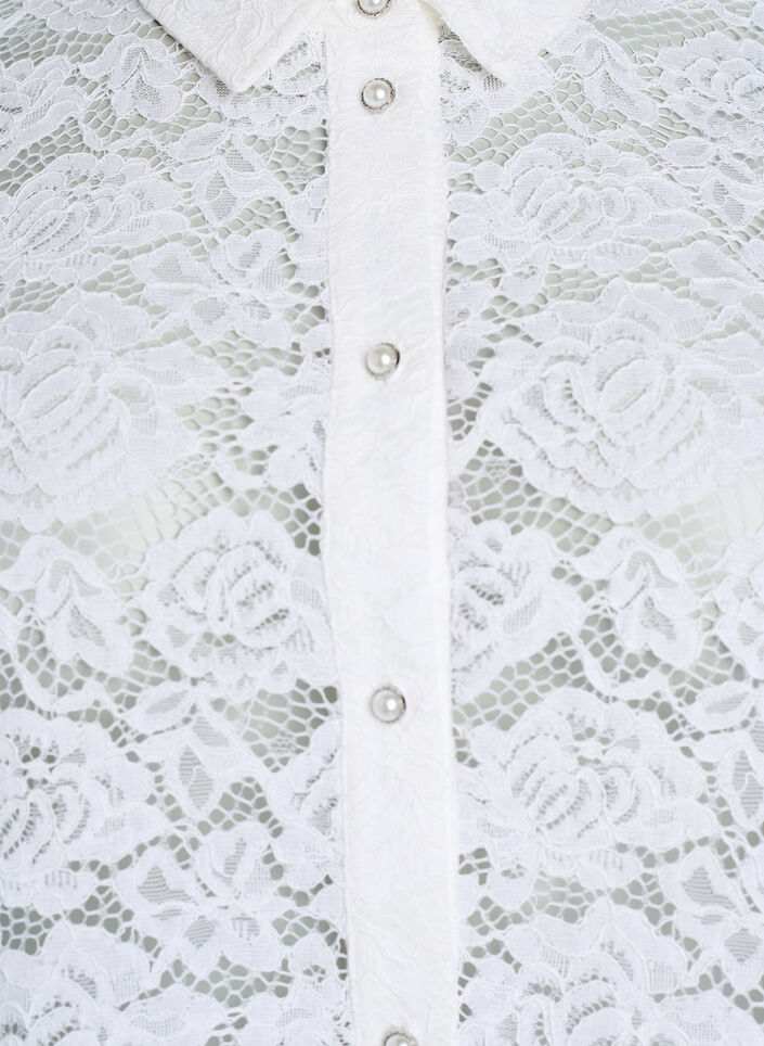 Kanten shirt blouse met parelknopen, Wit, Packshot image number 2