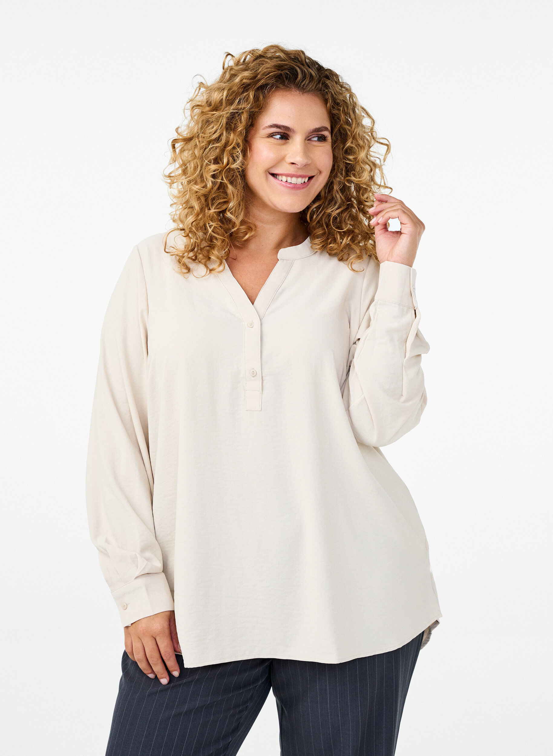 ZizziFLASH - Blouse met lange mouwen, Beige, Model image number 0