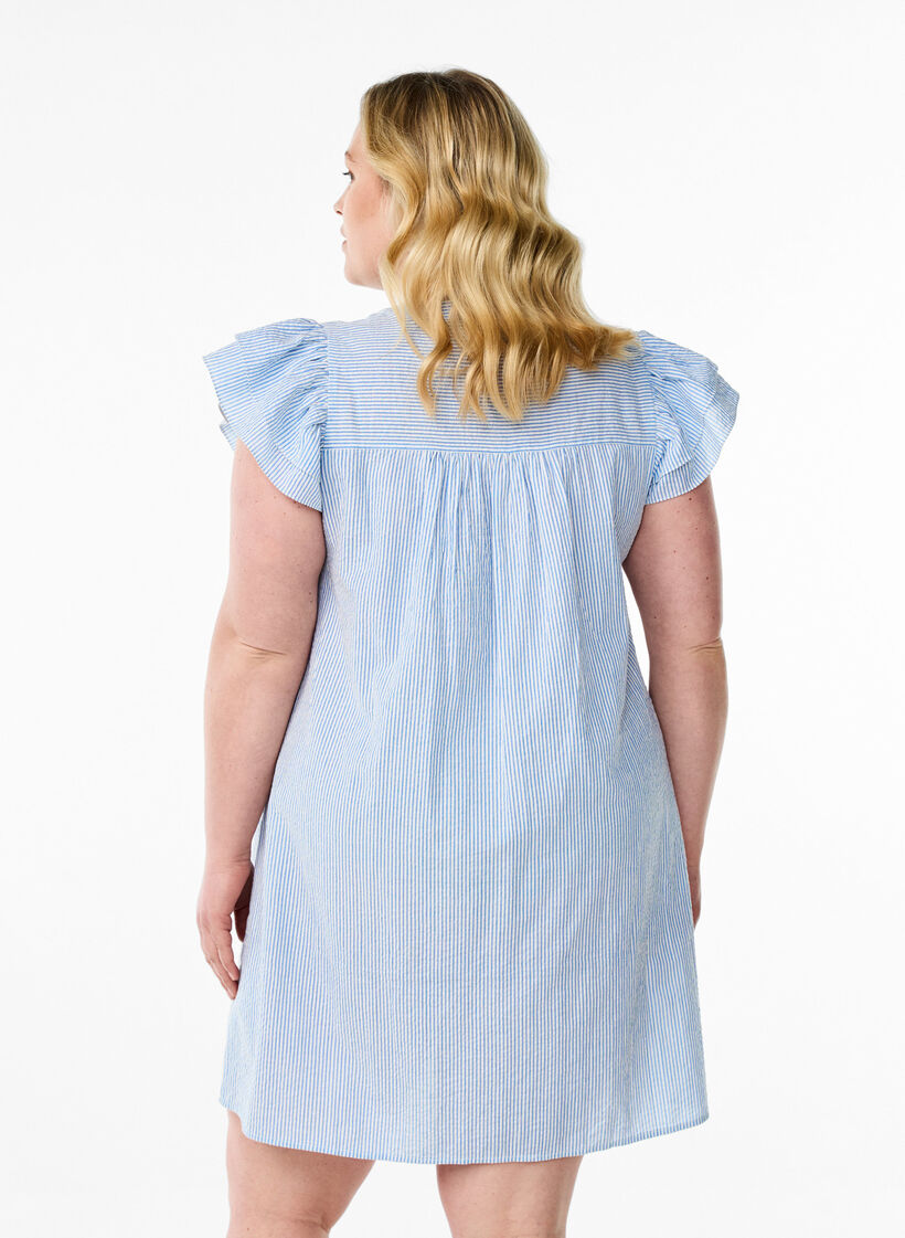 Korte gestreepte jurk met ruches, Skyway Stripe, Model